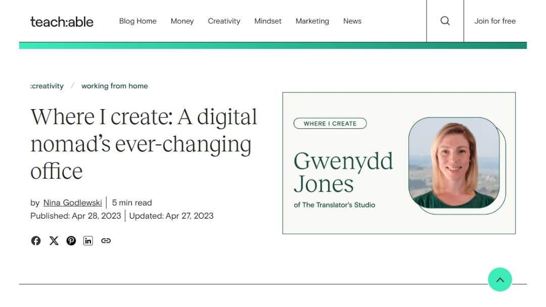 Image of Gwenydd Jones interview with Teachable on the Teachable website